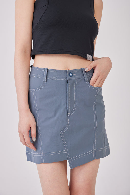 Stone Blue Paneled Miniskirt