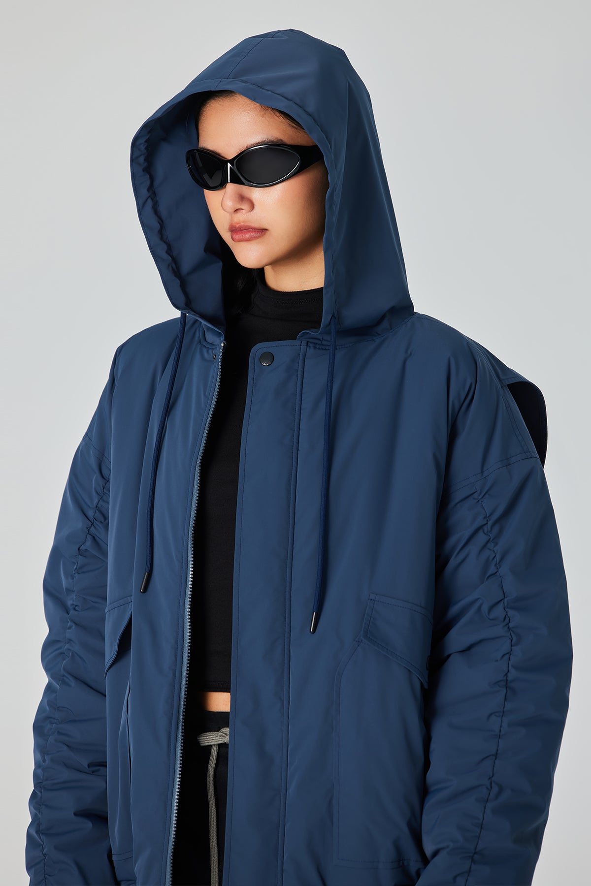Blue Ruched Puffer Jacket